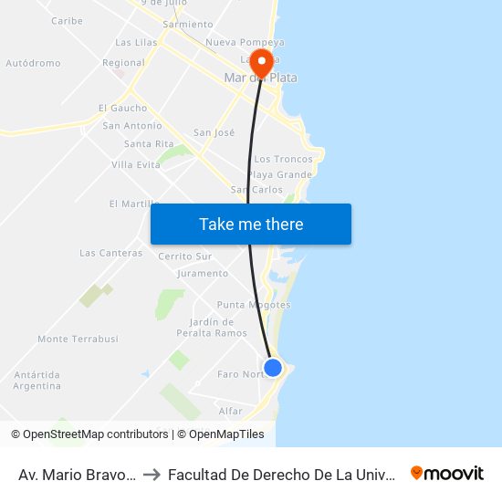 Av. Mario Bravo X Santa María De Oro to Facultad De Derecho De La Universidad Nacional De Mar Del Plata (Unmdp) map