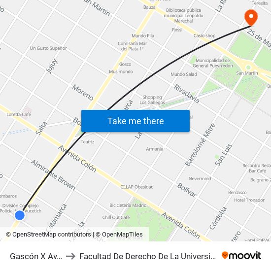 Gascón X Av. Independencia to Facultad De Derecho De La Universidad Nacional De Mar Del Plata (Unmdp) map