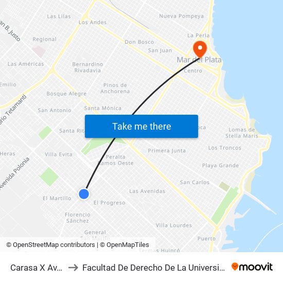 Carasa X Av. Peralta Ramos to Facultad De Derecho De La Universidad Nacional De Mar Del Plata (Unmdp) map