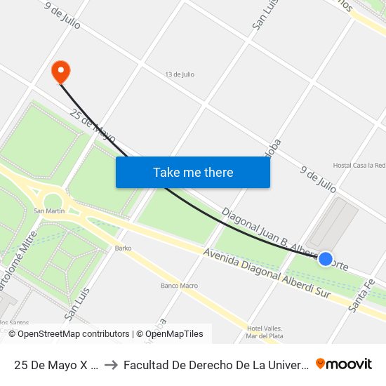 25 De Mayo X Santiago Del Estero to Facultad De Derecho De La Universidad Nacional De Mar Del Plata (Unmdp) map