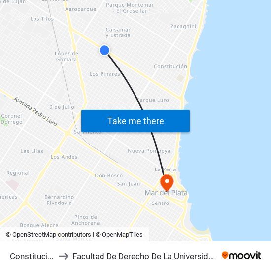 Constitucion Y Carballo to Facultad De Derecho De La Universidad Nacional De Mar Del Plata (Unmdp) map