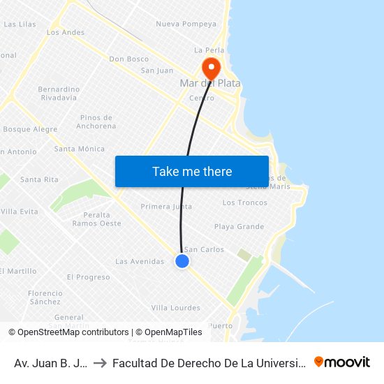 Av. Juan B. Justo X Olavarría to Facultad De Derecho De La Universidad Nacional De Mar Del Plata (Unmdp) map