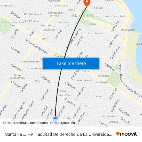 Santa Fe X Alvarado to Facultad De Derecho De La Universidad Nacional De Mar Del Plata (Unmdp) map