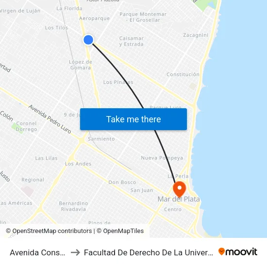 Avenida Constitución, 7602-7697 to Facultad De Derecho De La Universidad Nacional De Mar Del Plata (Unmdp) map