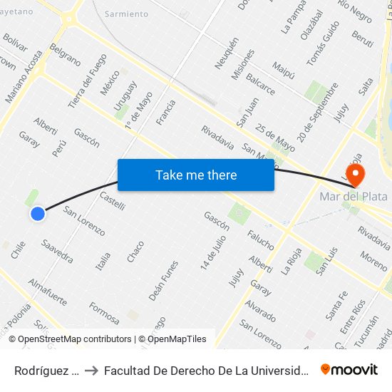 Rodríguez Peña X Chile to Facultad De Derecho De La Universidad Nacional De Mar Del Plata (Unmdp) map