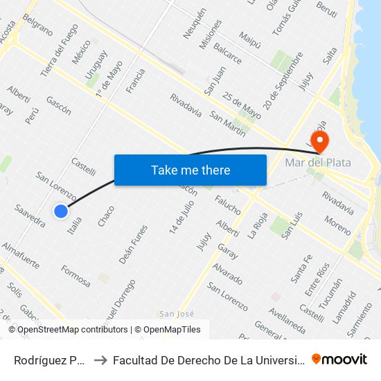 Rodríguez Peña X Don Bosco to Facultad De Derecho De La Universidad Nacional De Mar Del Plata (Unmdp) map