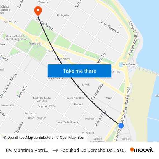 Bv. Marítimo Patricio Peralta Ramos X San Martín to Facultad De Derecho De La Universidad Nacional De Mar Del Plata (Unmdp) map