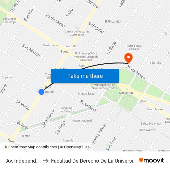 Av. Independencia X Belgrano to Facultad De Derecho De La Universidad Nacional De Mar Del Plata (Unmdp) map