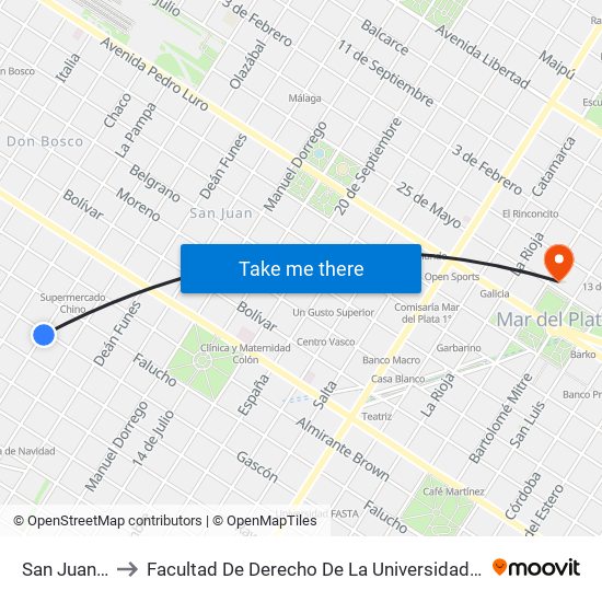 San Juan X Gascón to Facultad De Derecho De La Universidad Nacional De Mar Del Plata (Unmdp) map