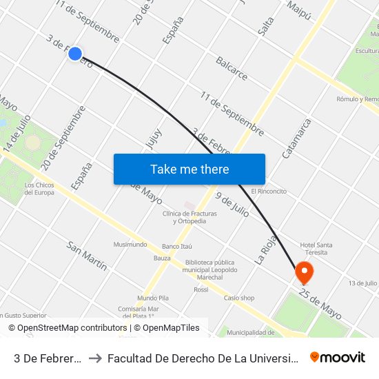 3 De Febrero X 14 De Julio to Facultad De Derecho De La Universidad Nacional De Mar Del Plata (Unmdp) map
