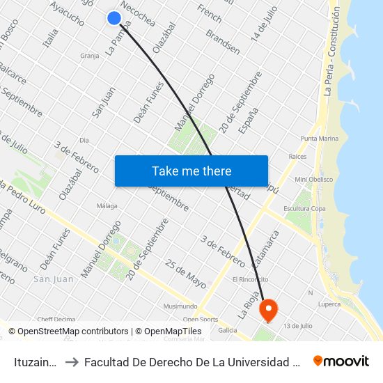 Ituzaingó, 4369 to Facultad De Derecho De La Universidad Nacional De Mar Del Plata (Unmdp) map