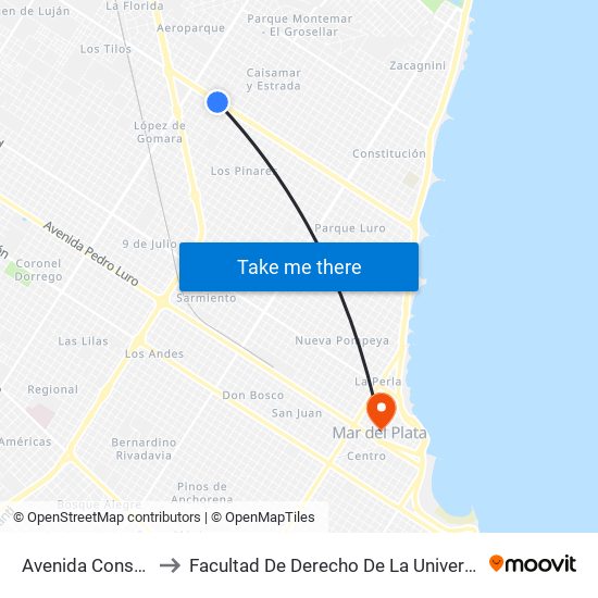 Avenida Constitución, 7002-7100 to Facultad De Derecho De La Universidad Nacional De Mar Del Plata (Unmdp) map