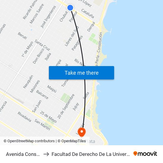 Avenida Constitución, 4701-4799 to Facultad De Derecho De La Universidad Nacional De Mar Del Plata (Unmdp) map