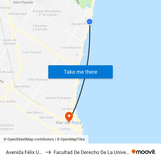 Avenida Félix U. Camet X Godoy Cruz to Facultad De Derecho De La Universidad Nacional De Mar Del Plata (Unmdp) map