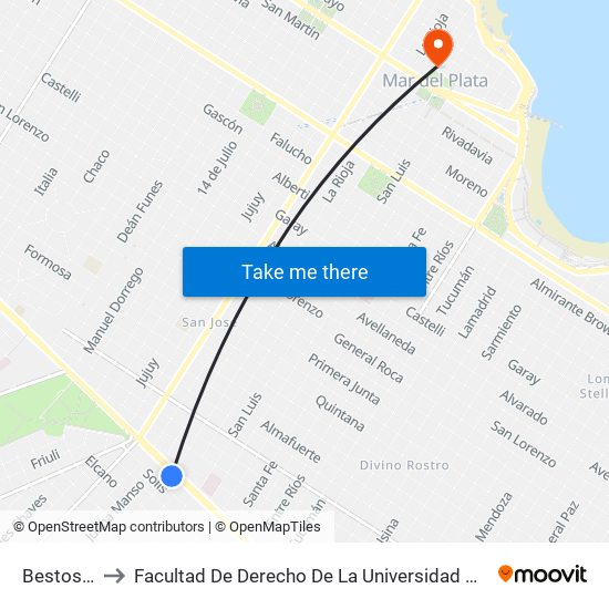 Bestoso, 2-100 to Facultad De Derecho De La Universidad Nacional De Mar Del Plata (Unmdp) map