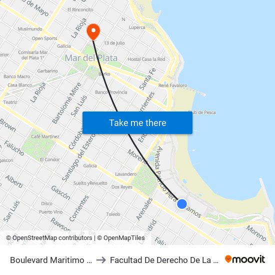 Boulevard Maritimo Patricio Peralta Ramos, 2700-2798 to Facultad De Derecho De La Universidad Nacional De Mar Del Plata (Unmdp) map