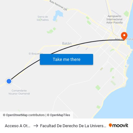 Acceso A Otamendi X Ruta 88 to Facultad De Derecho De La Universidad Nacional De Mar Del Plata (Unmdp) map