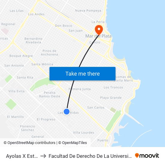 Ayolas X Esteban Echeverría to Facultad De Derecho De La Universidad Nacional De Mar Del Plata (Unmdp) map