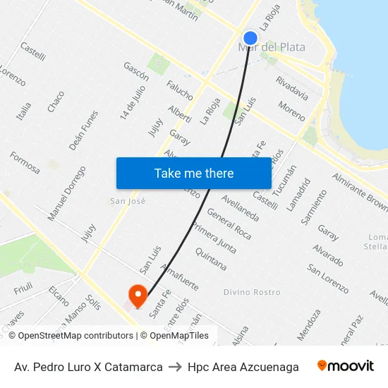 Av. Pedro Luro X Catamarca to Hpc Area Azcuenaga map