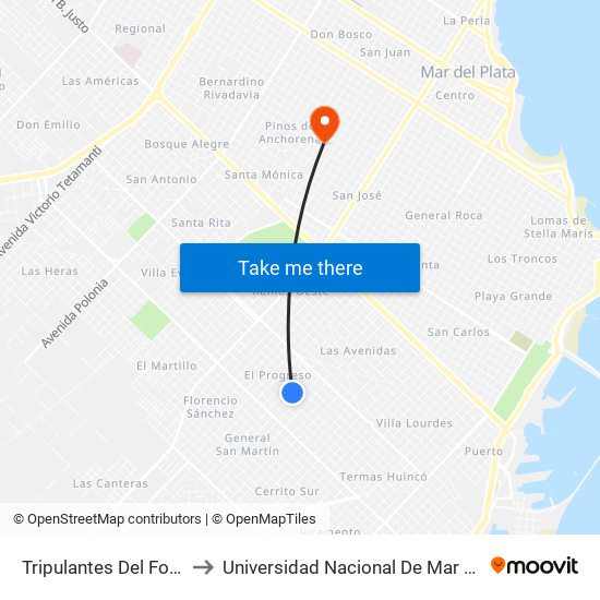 Tripulantes Del Fournier, 5481 to Universidad Nacional De Mar Del Plata (Unmdp) map