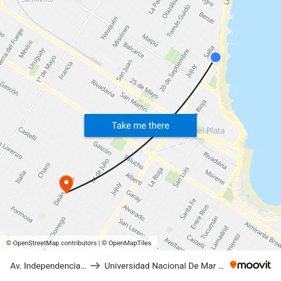Av. Independencia X Ituzaingó to Universidad Nacional De Mar Del Plata (Unmdp) map