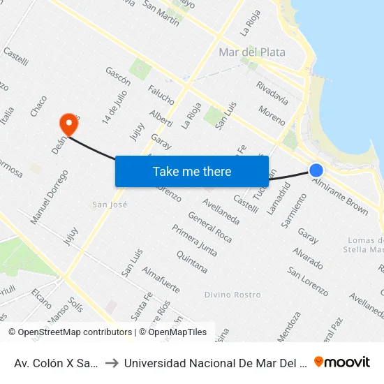 Av. Colón X Sarmiento to Universidad Nacional De Mar Del Plata (Unmdp) map