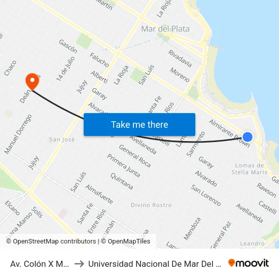 Av. Colón X Mendoza to Universidad Nacional De Mar Del Plata (Unmdp) map