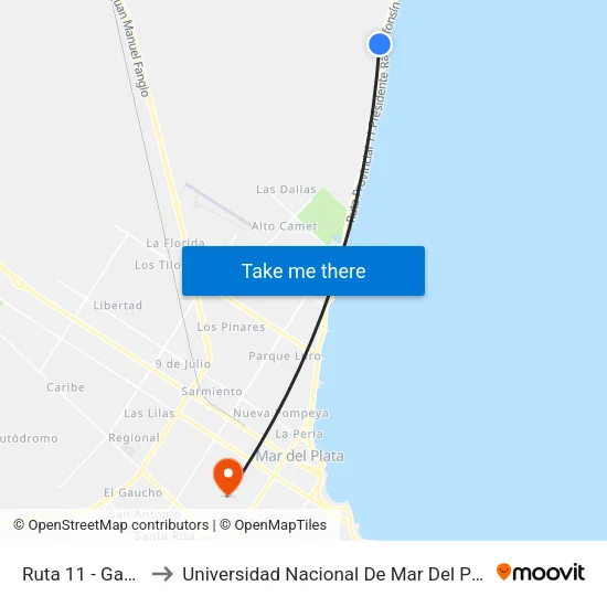 Ruta 11 - Gada 601 to Universidad Nacional De Mar Del Plata (Unmdp) map