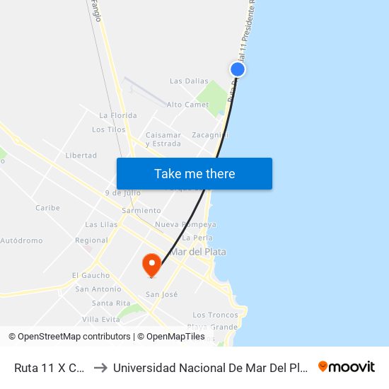 Ruta 11 X Cannes to Universidad Nacional De Mar Del Plata (Unmdp) map