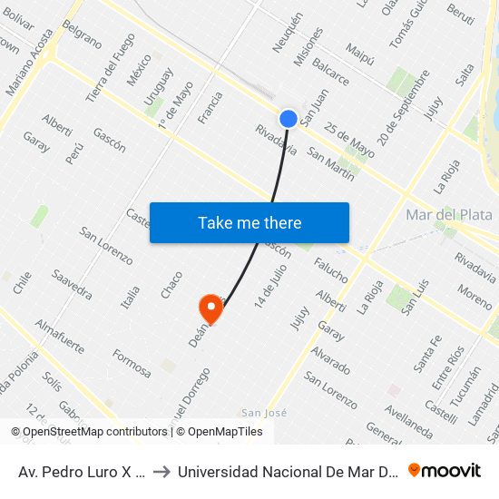 Av. Pedro Luro X La Pampa to Universidad Nacional De Mar Del Plata (Unmdp) map