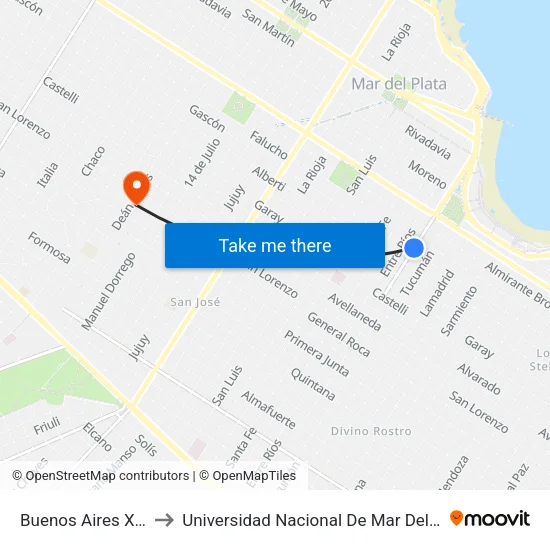 Buenos Aires X Gascón to Universidad Nacional De Mar Del Plata (Unmdp) map