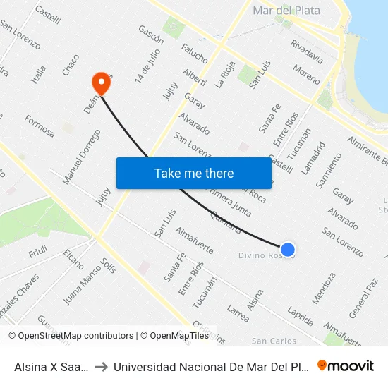 Alsina X Saavedra to Universidad Nacional De Mar Del Plata (Unmdp) map