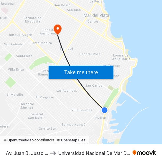 Av. Juan B. Justo X Bermejo to Universidad Nacional De Mar Del Plata (Unmdp) map