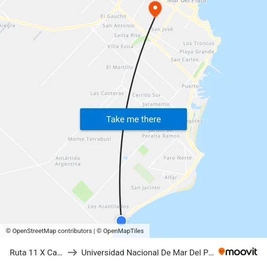 Ruta 11 X Calle 491 to Universidad Nacional De Mar Del Plata (Unmdp) map
