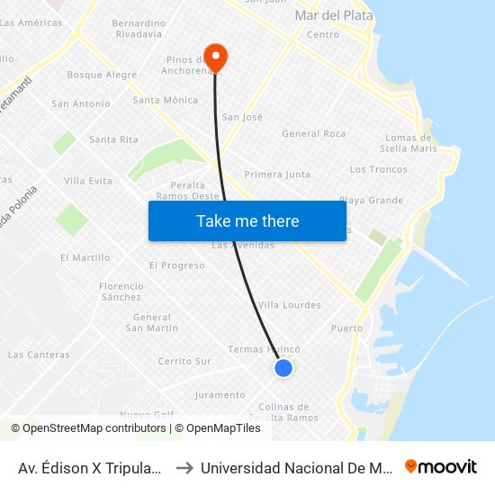 Av. Édison X Tripulantes Del Fournier to Universidad Nacional De Mar Del Plata (Unmdp) map