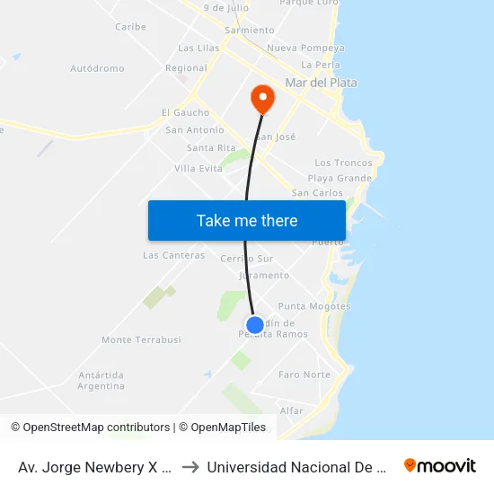 Av. Jorge Newbery X Fragata Sarmiento to Universidad Nacional De Mar Del Plata (Unmdp) map