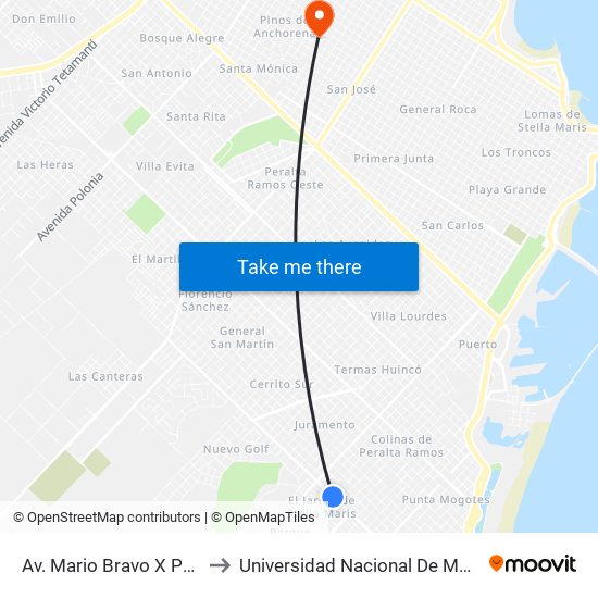 Av. Mario Bravo X Pesquero Narwal to Universidad Nacional De Mar Del Plata (Unmdp) map
