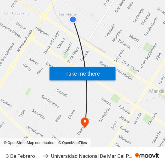 3 De Febrero X Perú to Universidad Nacional De Mar Del Plata (Unmdp) map