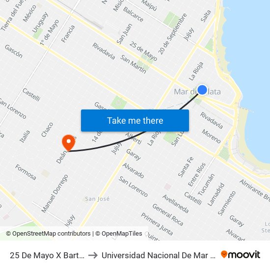 25 De Mayo X Bartolomé Mitre to Universidad Nacional De Mar Del Plata (Unmdp) map