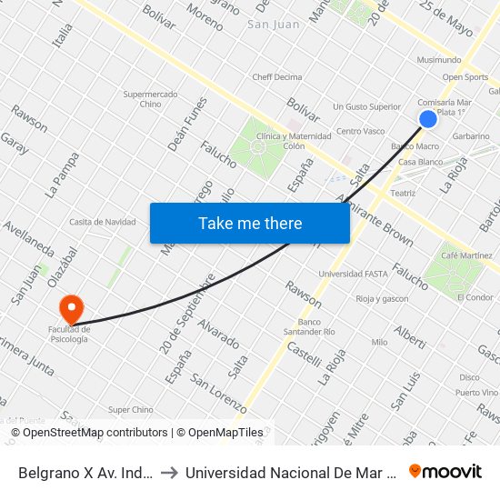 Belgrano X Av. Independencia to Universidad Nacional De Mar Del Plata (Unmdp) map