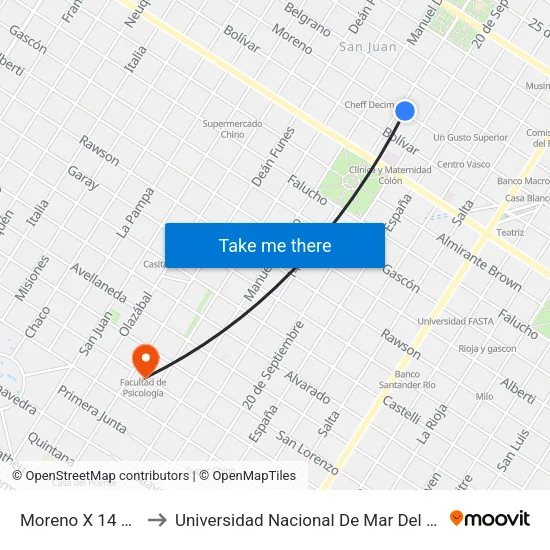 Moreno X 14 De Julio to Universidad Nacional De Mar Del Plata (Unmdp) map