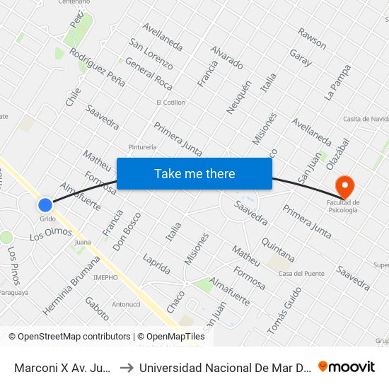 Marconi X Av. Juan B. Justo to Universidad Nacional De Mar Del Plata (Unmdp) map