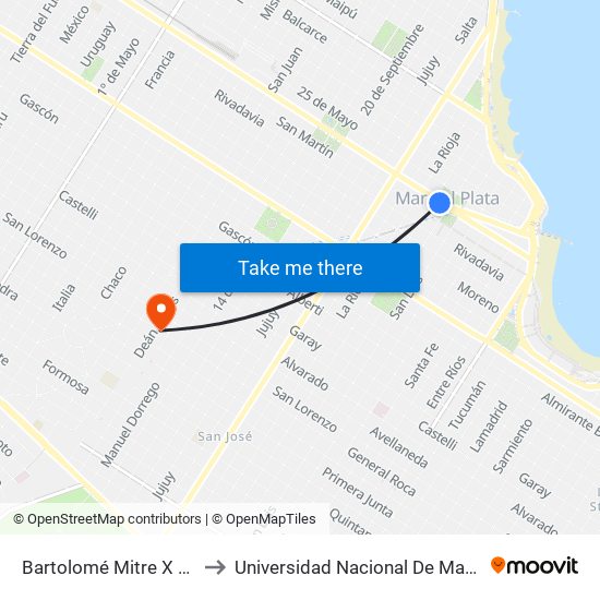 Bartolomé Mitre X Av. Pedro Luro to Universidad Nacional De Mar Del Plata (Unmdp) map