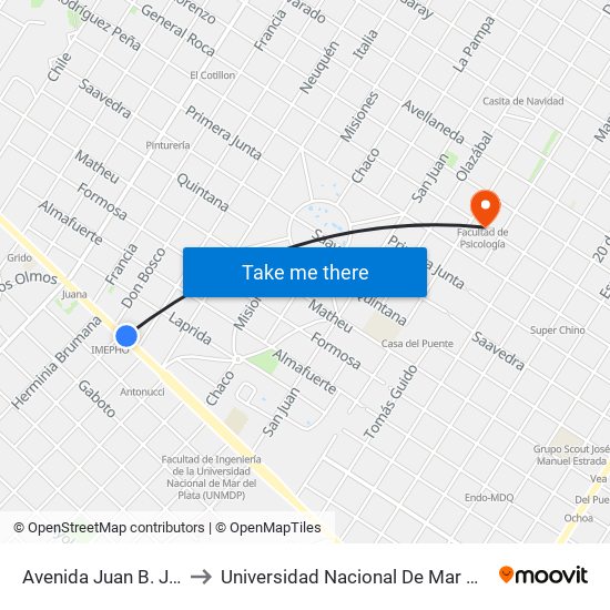 Avenida Juan B. Justo, 4761 to Universidad Nacional De Mar Del Plata (Unmdp) map