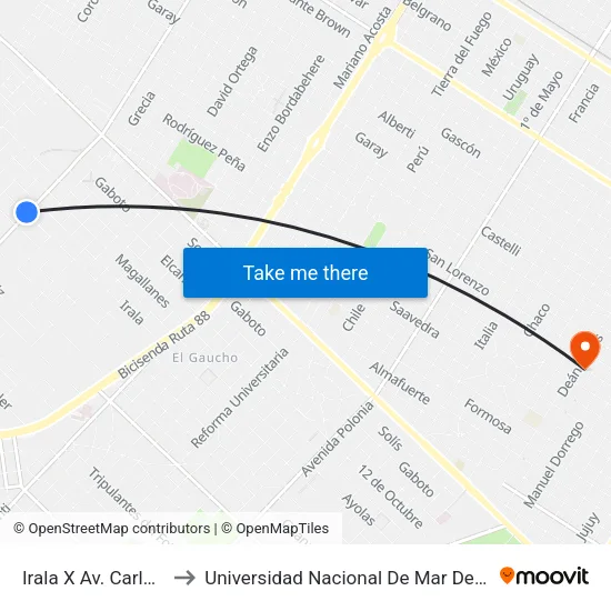 Irala X Av. Carlos Gardel to Universidad Nacional De Mar Del Plata (Unmdp) map