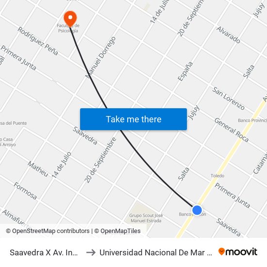 Saavedra X Av. Independencia to Universidad Nacional De Mar Del Plata (Unmdp) map