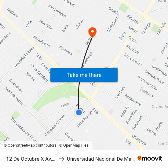 12 De Octubre X Av. Peralta Ramos to Universidad Nacional De Mar Del Plata (Unmdp) map