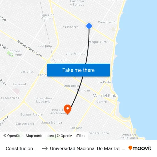 Constitucion Y Sastre to Universidad Nacional De Mar Del Plata (Unmdp) map