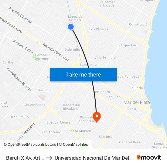 Beruti X Av. Arturo Alió to Universidad Nacional De Mar Del Plata (Unmdp) map