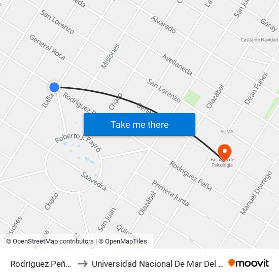 Rodríguez Peña X Italia to Universidad Nacional De Mar Del Plata (Unmdp) map